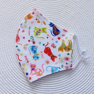 Színes cica mintás szájmaszk (16 cm), textil szájmaszk, többször használható szájmaszk - női - női - Meska.hu
