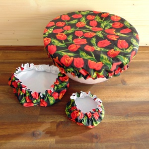Mosható textil edényfedő szett (3 db/ cs) / Tulipán mintás- fekete, Otthon & Életmód, Konyhafelszerelés, tálalás, Konyhai textil, Edényfogó & Edényfedő, Varrás, MESKA