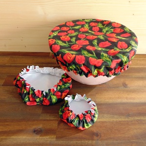 Mosható textil edényfedő szett (3 db/ cs) / Tulipán mintás- fekete - otthon & életmód - konyhafelszerelés, tálalás - konyhai textil - edényfogó & edényfedő - Meska.hu