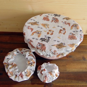 Mosható textil edényfedő szett (3 db/ cs) / Buldog mintás - Meska.hu