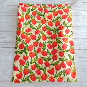 Kenyeres zsák - nagy méretű / tulipán mintás - krém szín - táska & tok - bevásárlás & shopper táska - kenyeres zsák - Meska.hu