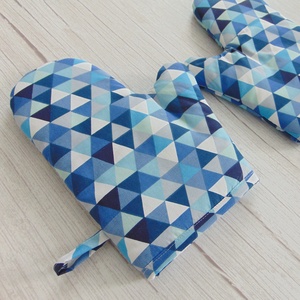 Edényfogó kesztyű / kék háromszög mintás, Otthon & Életmód, Konyhafelszerelés, tálalás, Konyhai textil, Edényfogó & Edényfedő, Varrás, MESKA