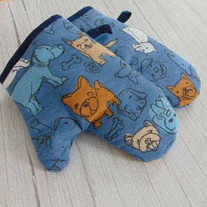 Edényfogó kesztyű / farmerkék - kutya mintás - otthon & életmód - konyhafelszerelés, tálalás - konyhai textil - edényfogó & edényfedő - Meska.hu