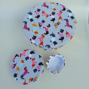 Mosható textil edényfedő szett (3 db/ cs) / Tacskó mintás - Meska.hu