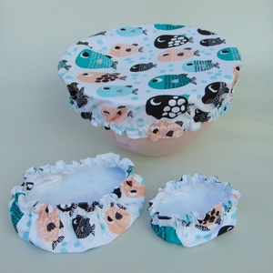 Mosható textil edényfedő szett (3 db/ cs) / Halacskák - otthon & életmód - konyhafelszerelés, tálalás - konyhai textil - edényfogó & edényfedő - Meska.hu