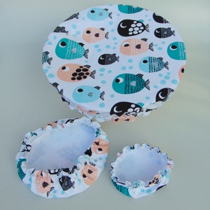 Mosható textil edényfedő szett (3 db/ cs) / Halacskák - otthon & életmód - konyhafelszerelés, tálalás - konyhai textil - edényfogó & edényfedő - Meska.hu