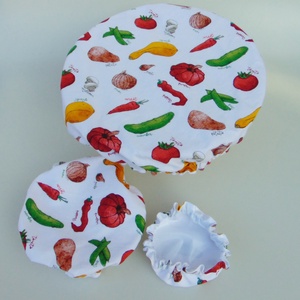 Mosható textil edényfedő szett (3 db/ cs) / Zöldségek - Meska.hu