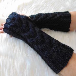 Fekete - karmelegítő S - M / csavart mintás, puha, meleg karmelegítő / ujjatlan kesztyű - Meska.hu