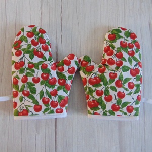 Edényfogó kesztyű / cseresznye mintás - otthon & életmód - konyhafelszerelés, tálalás - konyhai textil - edényfogó & edényfedő - Meska.hu