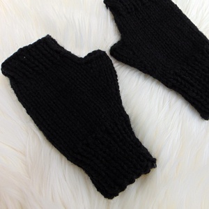 Fekete - FÉRFI ujjatlan kesztyű / kézmelegítő, kötött kesztyű - Meska.hu