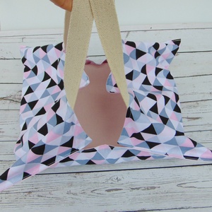 Ételhordó táska / szürke - rózsaszín háromszögek - Meska.hu