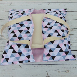 Ételhordó táska / szürke - rózsaszín háromszögek - táska & tok - uzsonna- & ebéd tartó - ebéd tasak, doboz - Meska.hu
