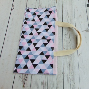 Ételhordó táska / szürke - rózsaszín háromszögek - táska & tok - uzsonna- & ebéd tartó - ebéd tasak, doboz - Meska.hu