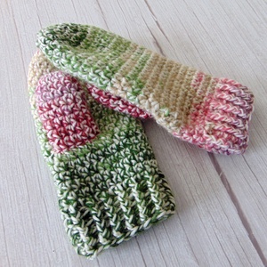 Zöld - bordó / horgolt egyujjas kesztyű. S-M méretű. / Színátmenetes, vastag, meleg és puha egyujjas kesztyű, Ruha & Divat, Sál, Sapka, Kendő, Kesztyű, Horgolás, MESKA