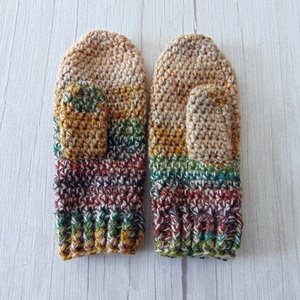 Barna - bézs / horgolt egyujjas kesztyű. S-M méretű. / Színátmenetes, vastag, meleg és puha egyujjas kesztyű - Meska.hu