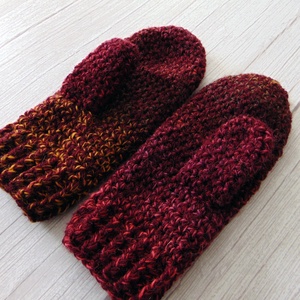 Bordó színátmenetes / horgolt egyujjas kesztyű. S-M méretű. / Színátmenetes, vastag, meleg és puha egyujjas kesztyű - ruha & divat - sál, sapka, kendő - kesztyű - Meska.hu