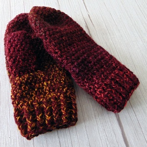 Bordó színátmenetes / horgolt egyujjas kesztyű. S-M méretű. / Színátmenetes, vastag, meleg és puha egyujjas kesztyű - ruha & divat - sál, sapka, kendő - kesztyű - Meska.hu