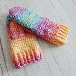 Sárga - rózsaszín színátmenetes / horgolt egyujjas kesztyű. S-M méretű. / Vastag, meleg és puha egyujjas kesztyű - Meska.hu