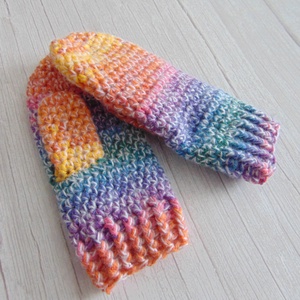 Kék - sárga színátmenetes / horgolt egyujjas kesztyű. S-M méretű. / Vastag, meleg és puha egyujjas kesztyű - Meska.hu