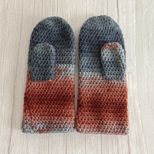 Terrakotta - szürke horgolt egyujjas kesztyű (S-M) / Puha, meleg egyujjas kesztyű, horgolt kesztyű, Ruha & Divat, Sál, Sapka, Kendő, Kesztyű, Horgolás, MESKA