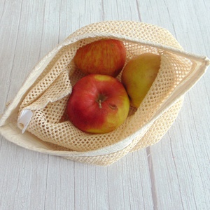 Hálós pamut zsák  / nyers / bevásárló tasak, mosózsák, tároló zsák - táska & tok - bevásárlás & shopper táska - zöldség/gyümölcs zsák - Meska.hu