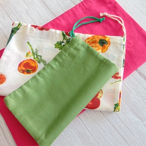 Textil zsák csomag / zöld - zöldségek - pink - táska & tok - bevásárlás & shopper táska - zöldség/gyümölcs zsák - Meska.hu