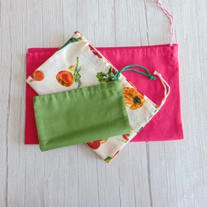 Textil zsák csomag / zöld - zöldségek - pink - táska & tok - bevásárlás & shopper táska - zöldség/gyümölcs zsák - Meska.hu