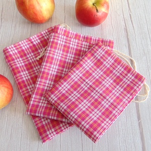Textil zsák csomag / pink kockás - Meska.hu