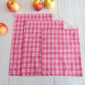 Textil zsák csomag / pink kockás - táska & tok - bevásárlás & shopper táska - zöldség/gyümölcs zsák - Meska.hu