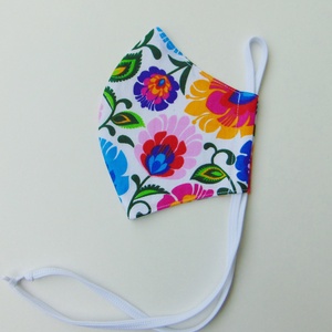 Szájmaszk (16 cm) / fehér népi virág mintás / textil szájmaszk, többször használható szájmaszk - Meska.hu