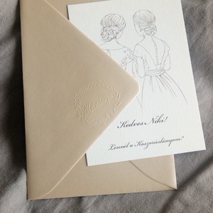 Rajzolt koszorúslány-felkérő kártya borítékkal, tanúfelkérő, esküvőre - esküvő - meghívó & kártya - meghívó - Meska.hu