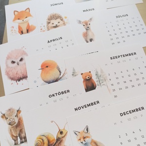 Asztali naptár, aranyos állatokkal, havi - Meska.hu