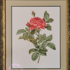 Kézzel hímzett keresztszemes falikép - Vörös rózsa virágcsendélet, Művészet, Textilkép, Keresztszemes, Hímzés, MESKA