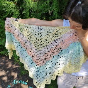 Kézműves horgolt csipke kendő - Mira shawl 1., Ruha & Divat, Sál, Sapka, Kendő, Vállkendő, Horgolás, MESKA