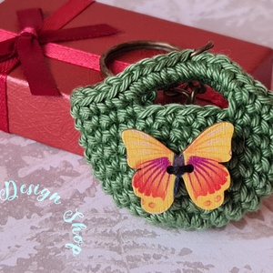 Kézműves horgolt  kulcstartó - Shopping bag (Sárga pillangós) , Játék & Sport, Plüssállat & Játékfigura, Más figura, Horgolás, MESKA