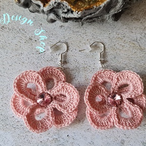 Kézműves horgolt csipke fülbevaló Swarowskival (Peggy - Vintage rose), Ékszer, Fülbevaló, Lógó fülbevaló, Horgolás, MESKA