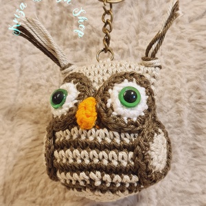Kézműves horgolt kabalafigurás kulcstartó - Mini bagoly (Oszkár), Játék & Sport, Plüssállat & Játékfigura, Bagoly, Horgolás, MESKA