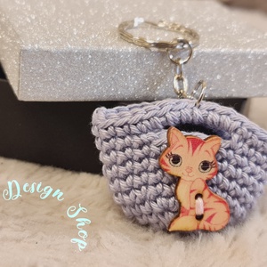 Kézműves horgolt  kulcstartó - Shopping bag (Rózsaszín kiscicás) , Táska & Tok, Kulcstartó & Táskadísz, Kulcstartó, Horgolás, MESKA