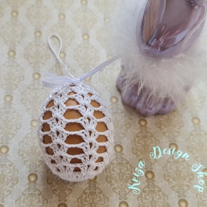 Kézműves húsvéti tojás horgolt csipke díszítéssel (26-1.), Ünnepi díszek, dekorációk, Húsvéti díszek és dekorációk, Húsvéti tojás, hímestojás, Horgolás, MESKA