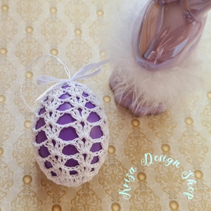 Kézműves húsvéti tojás horgolt csipke díszítéssel (26-2.), Ünnepi díszek, dekorációk, Húsvéti díszek és dekorációk, Húsvéti tojás, hímestojás, Horgolás, MESKA