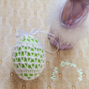Kézműves húsvéti tojás horgolt csipke díszítéssel (26-3.), Ünnepi díszek, dekorációk, Húsvéti díszek és dekorációk, Húsvéti tojás, hímestojás, Horgolás, MESKA