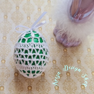 Kézműves húsvéti tojás horgolt csipke díszítéssel (26-4.), Ünnepi díszek, dekorációk, Húsvéti díszek és dekorációk, Húsvéti tojás, hímestojás, Horgolás, MESKA