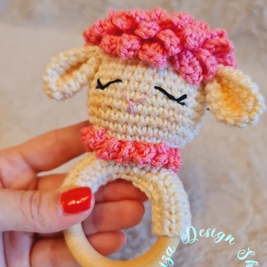 Kézműves horgolt kabala figurás csörgő rágóka (Bárányos) 2., Baba - mama, Baba játékok, Csörgő, Horgolás, MESKA