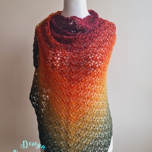 Kézműves horgolt csipke kendő - Autumn leaf shawl - ruha & divat - sál, sapka, kendő - vállkendő - Meska.hu