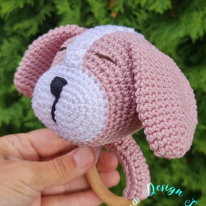 Kézműves horgolt kabala figurás csörgő rágóka (Kiskutyás), Baba - mama, Baba játékok, Csörgő, Horgolás, MESKA