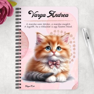 Személyre szabható - Masnis tündéri cica mintás A6-os füzet - otthon & életmód - papír, írószer - jegyzetfüzet & napló - Meska.hu