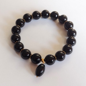 Fekete-arany ónix ásványkarkötő - ékszer - karkötő - gyöngyös karkötő - Meska.hu