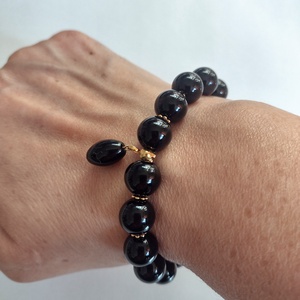 Fekete-arany ónix ásványkarkötő - ékszer - karkötő - gyöngyös karkötő - Meska.hu