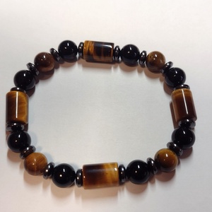 Tigrisszem-achát-hematit ásványkarkötő - ékszer - karkötő - gyöngyös karkötő - Meska.hu