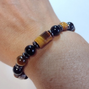Tigrisszem-achát-hematit ásványkarkötő - ékszer - karkötő - gyöngyös karkötő - Meska.hu